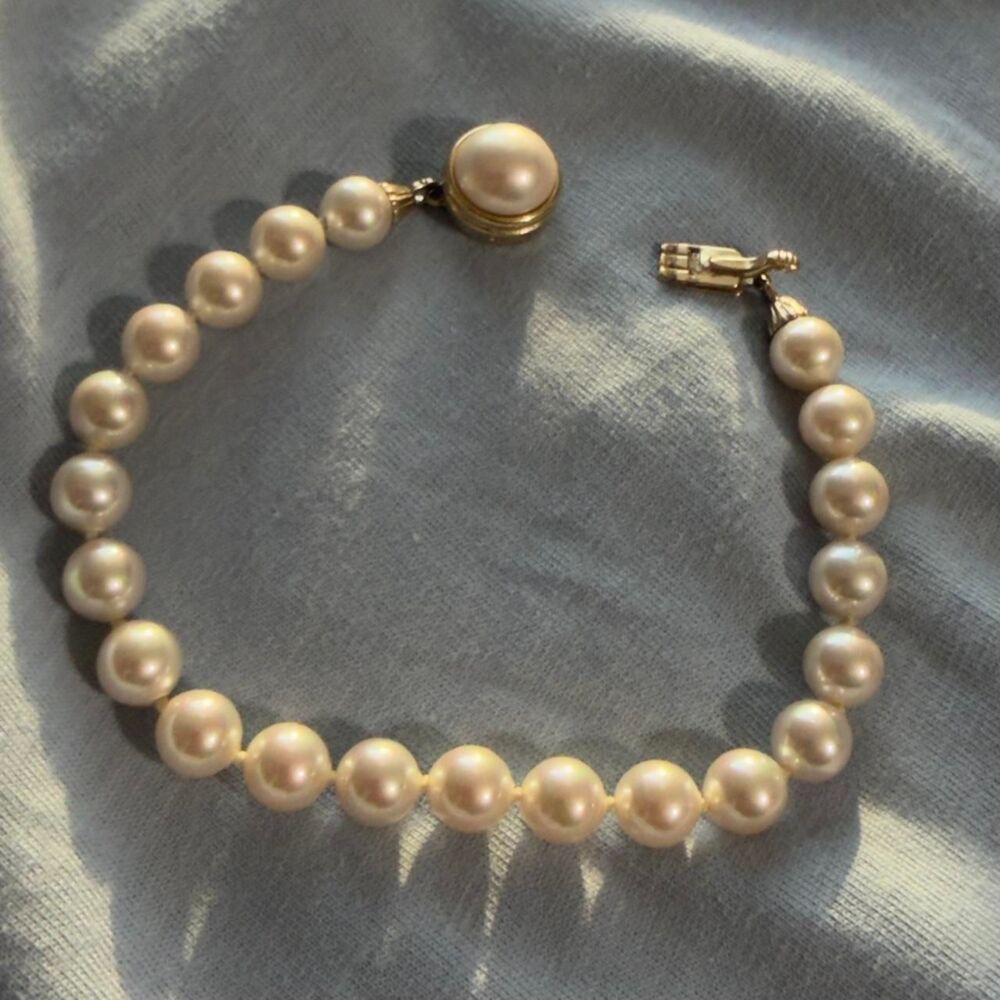 Vintage Majorica Pearl Bracelet gold clasp 7.5 #pearl #jewelry - Picture 2 of 4